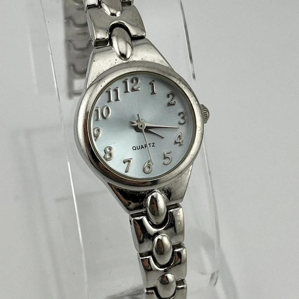 Advance Watch Women 22mm Case Silver Band Light Blue Dial Quartz-‎ New Battery